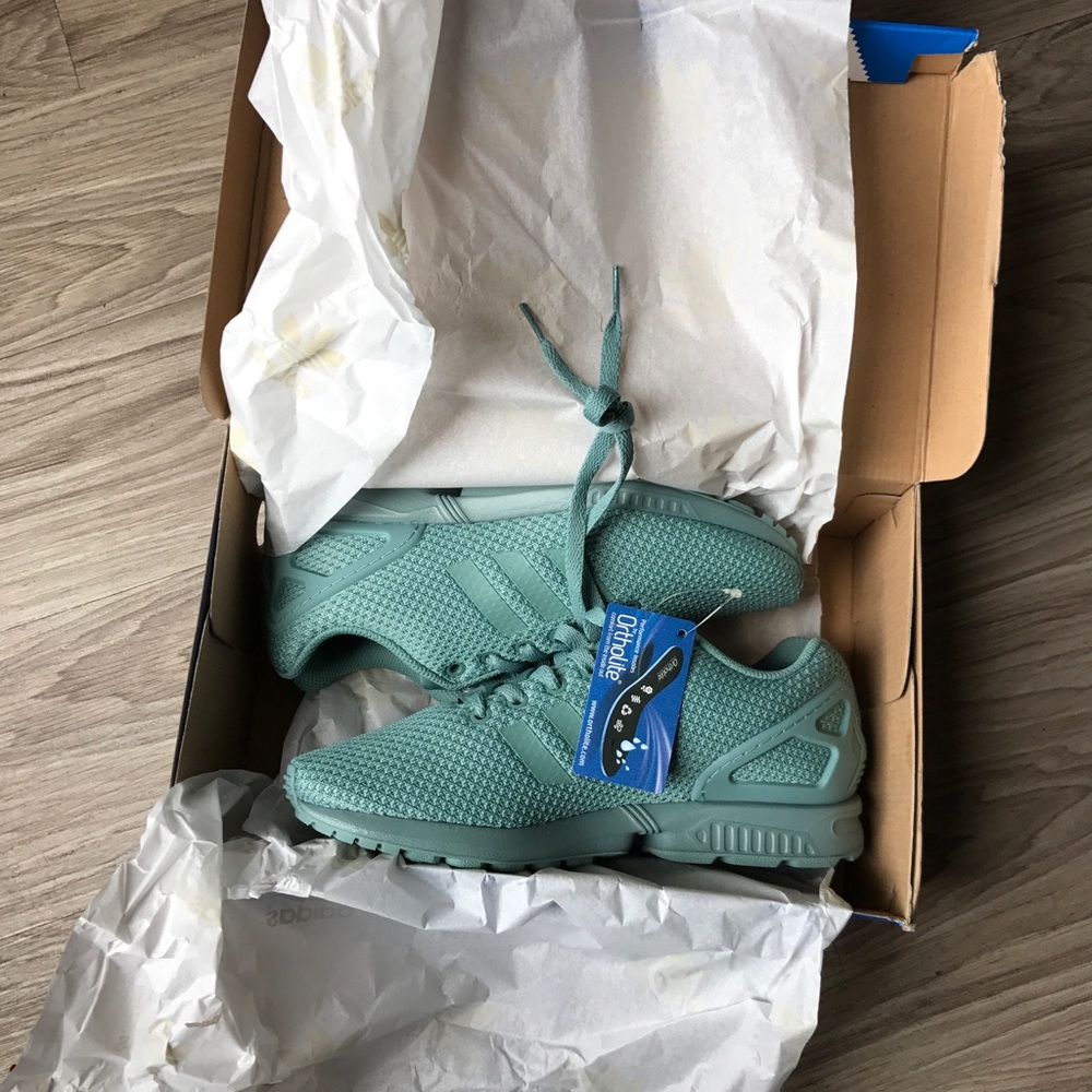 Monochromatic Teal Adidas ZX Flux